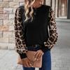 Dámské S Dlouhý Rukáv Kulatý Výstřih Patchwork s Leopardím Vzorem Tričko Ležérní