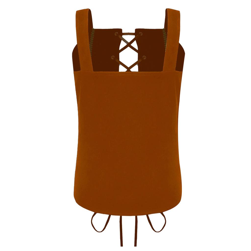 Girls Vintage Pirate Cosplay Vest Lace Up Gold Trim Suede Vest Victorian Costume Halloween Pirate Cosplay Costume