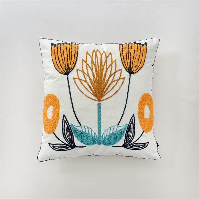 American Pastoral Floral Embroidery Canvas Cushion Cover - Cotton & Linen