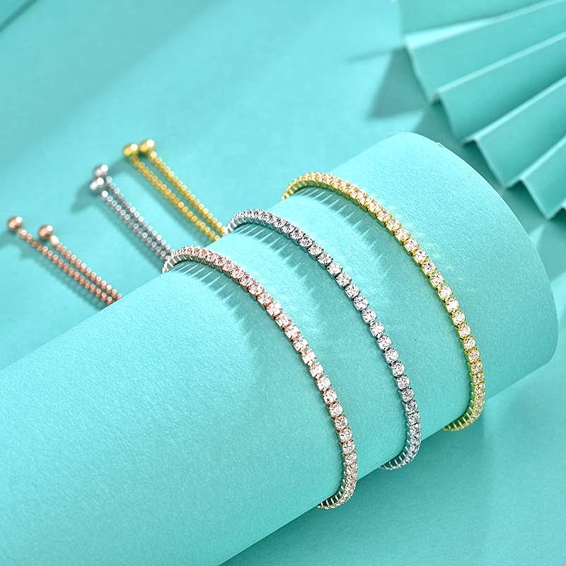 S925 Sterling Silver Zircon Full Diamond Bracelet for Women with Adjustable Push-pull Bracelet and Versatile Trendy Bracelet Accessories