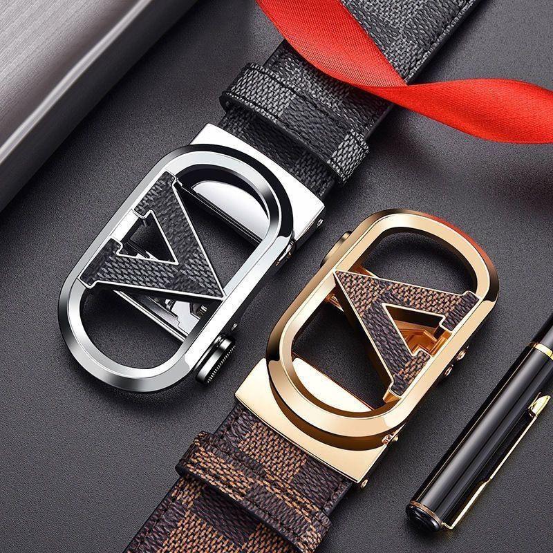 Men's Printed Graffiti Plaid Cowhide Belt with Automatic Buckle - XL Business Casual