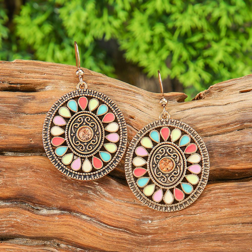 Vintage Bohemian Vacation Style Female Earrings Fashion Ethnic Unique Drop Oil Colorful Geometric Dangle Earrings Female Jewelry