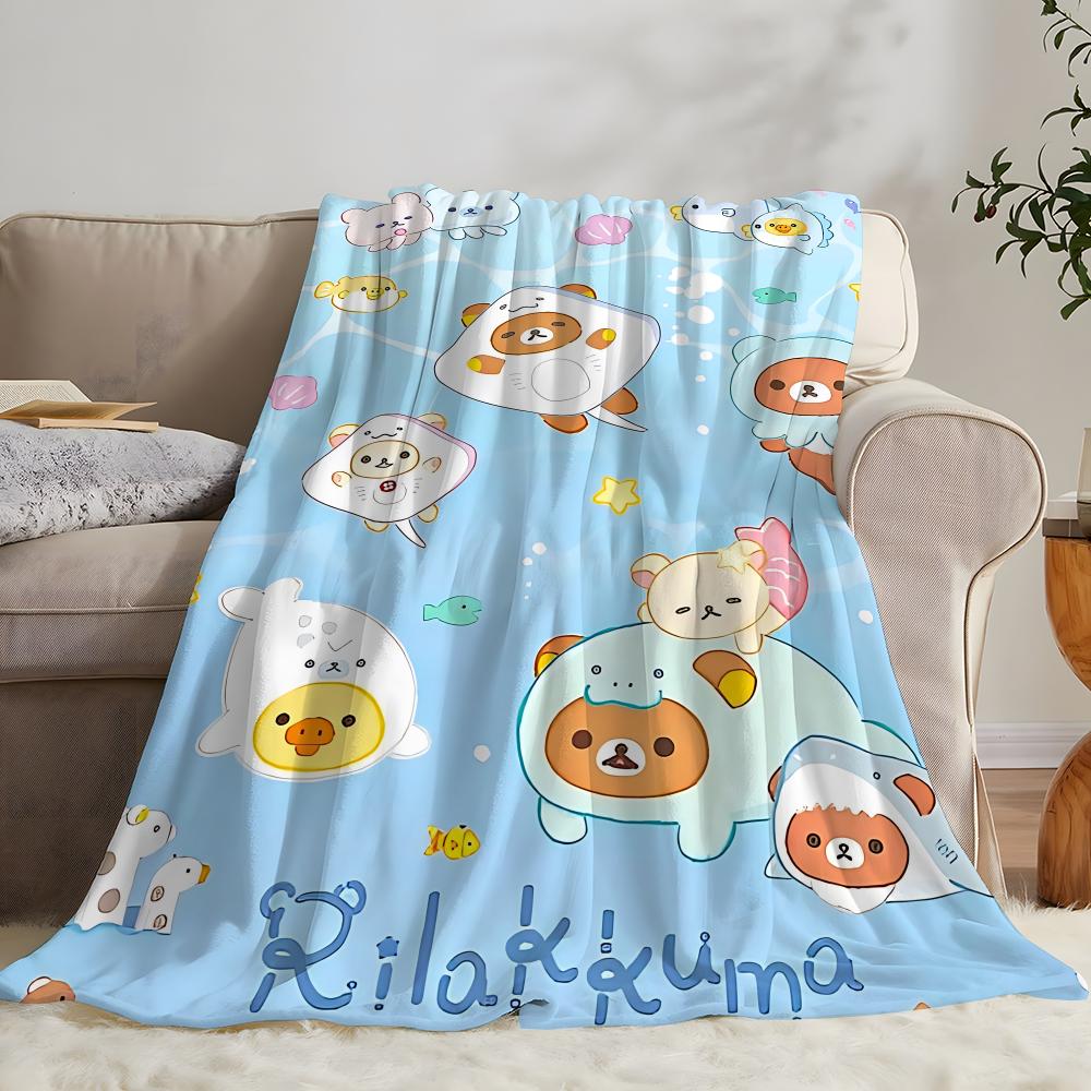 Character Rilakkuma Throw Kid-Friendly Flannel Throw Blanket Soft Warm Anti-Static Washable All Season