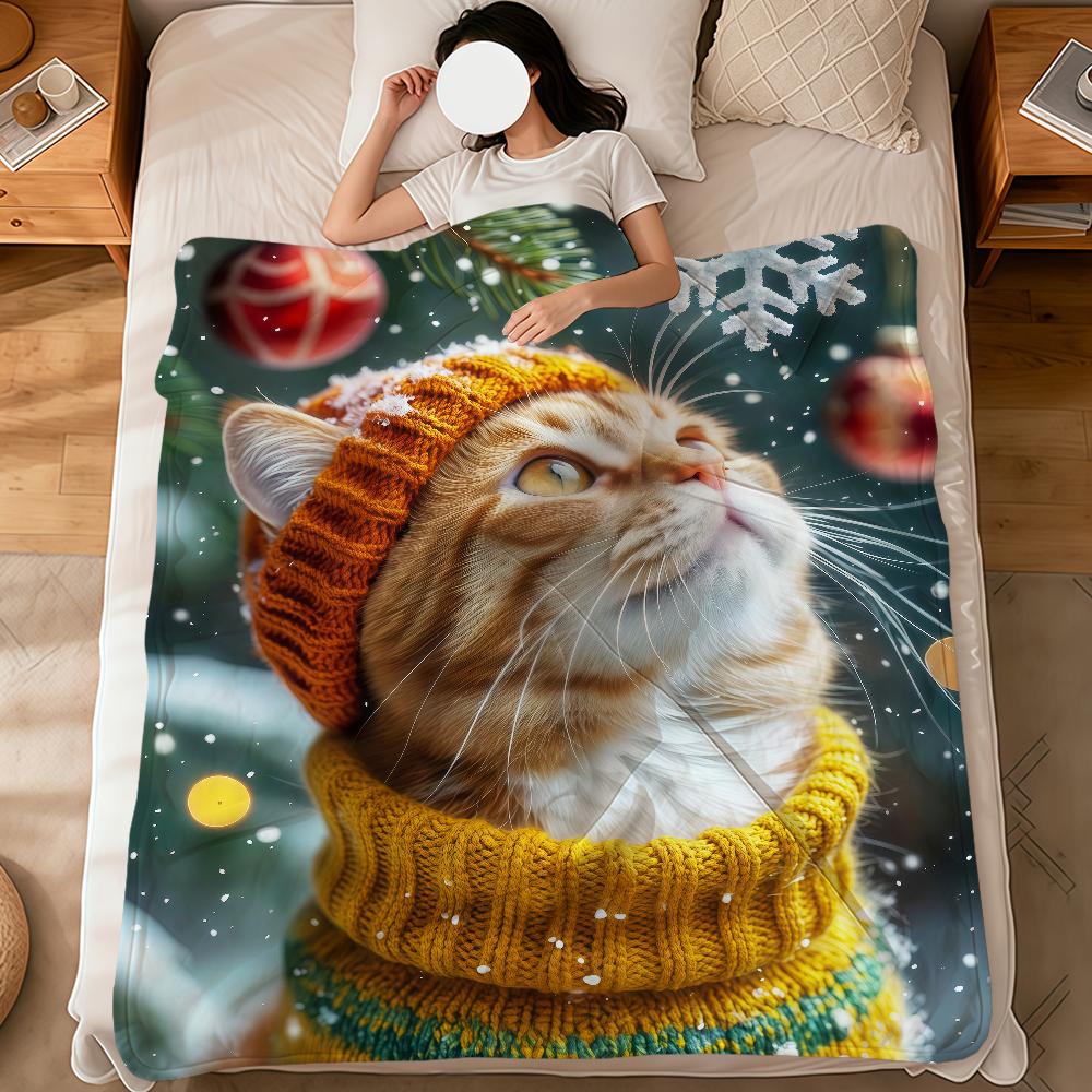 Merry Christmas kitten kawaoo funny cat soft warm plush blanket dormitory sofa living room pet hogar bedroom gift home Flannel