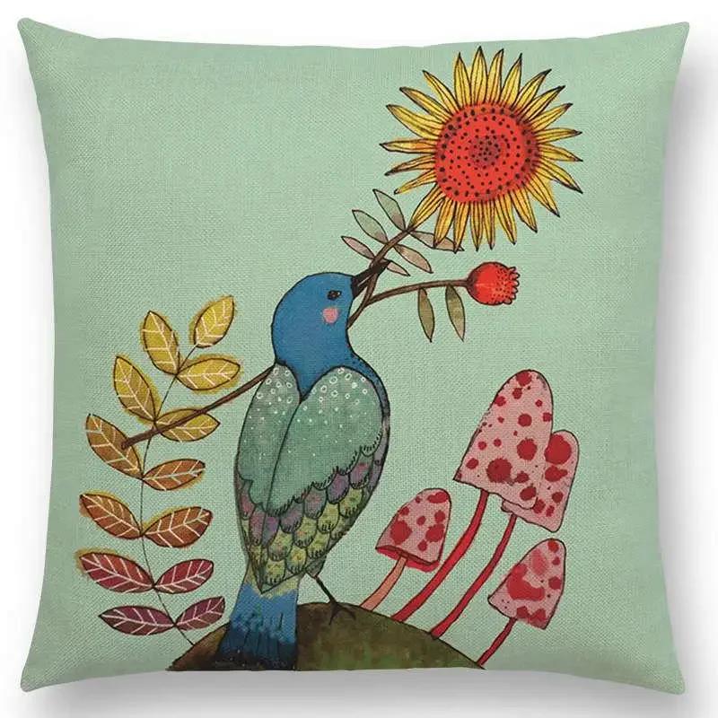 New Arrivals Watercolor Little Birds Pillow Case Floral Home Decor Cushion Cover