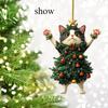 Acrylic flat 2D cute kitten pendant dressed as a Christmas tree can be used for bags,keychains, rearview mirrors Christmas trees and other decorations