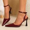 Temperament Cross One Strap Leopard Stiletto Sandals Women's Pointed Toe Shallow Heels