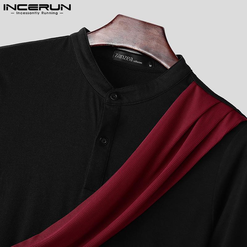 INCERUN Herren Langarmshirt mit überkreuzten Ärmeln und Henley-Muster