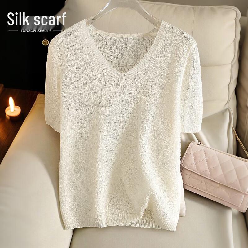 Women s V-Neck Short Sleeve Knit Top XL