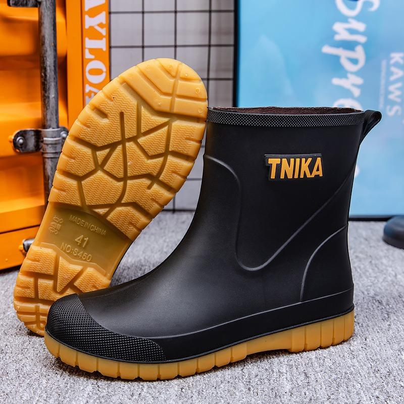 

Rain shoes men s fashionable waterproof shoes medium tube outer wear non-slip velvet warm rain boots adult rider fishing rubber shoes 44