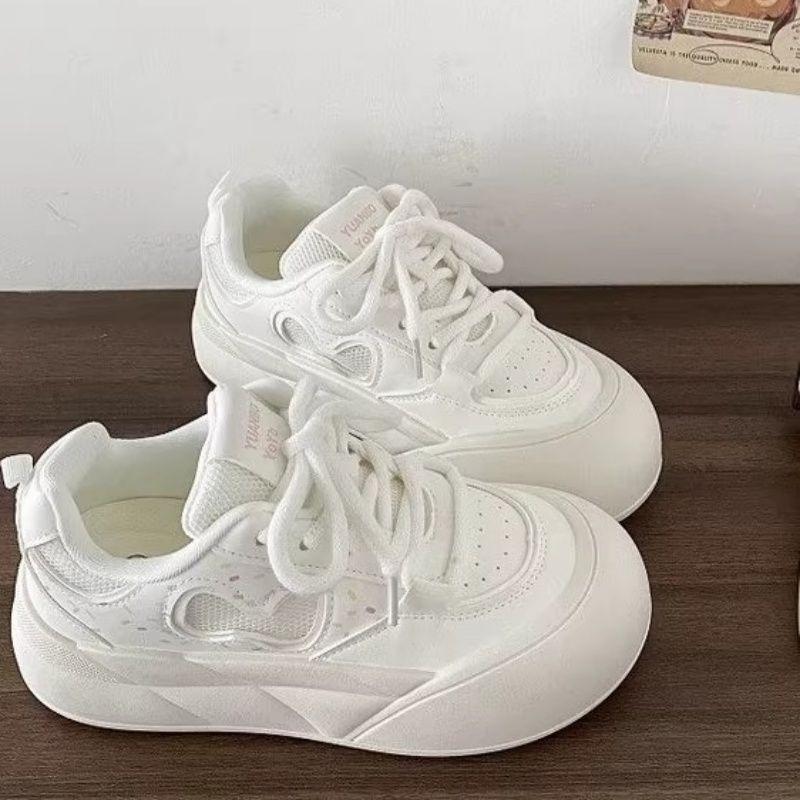 Mesh Platform White Shoes Women's Summer Breathable Board Shoes Student Big Head Sports Shoes Niche Bread Shoes