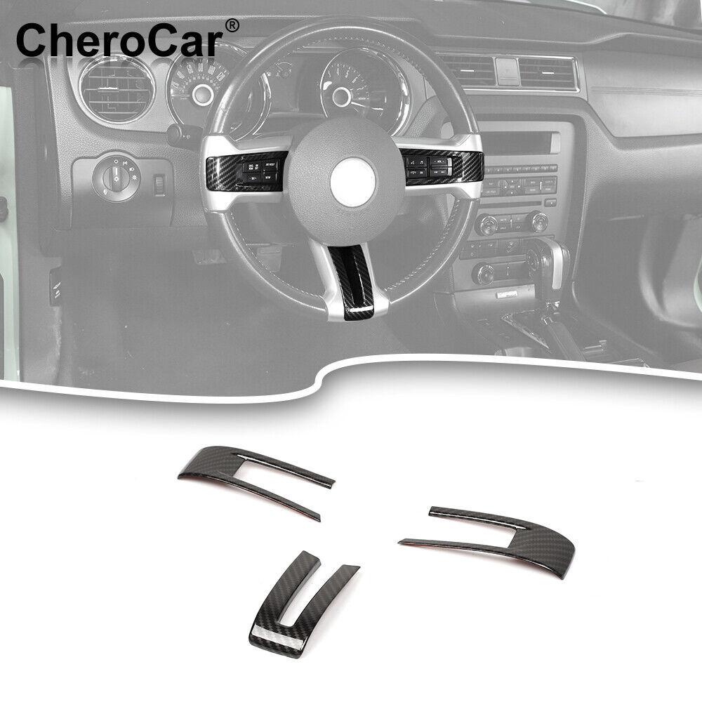 Black Carbon Fiber Steering Wheel Frame Trim Cover for Ford Mustang 2009-2013,3X