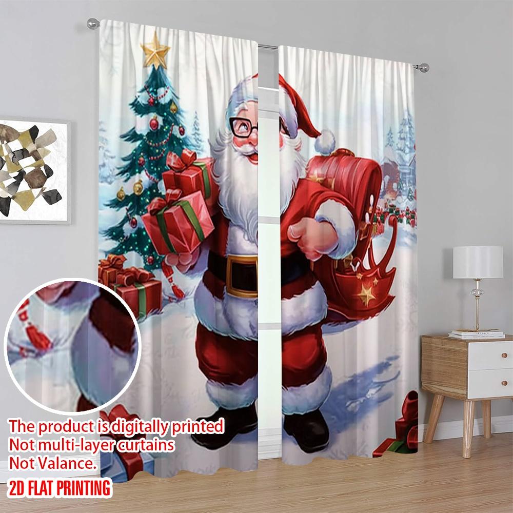2pcs 2D flat printing Merry Christmas Popular Window Curtains Father Christmas3 100% Polyester Fabric Without Electricity Party