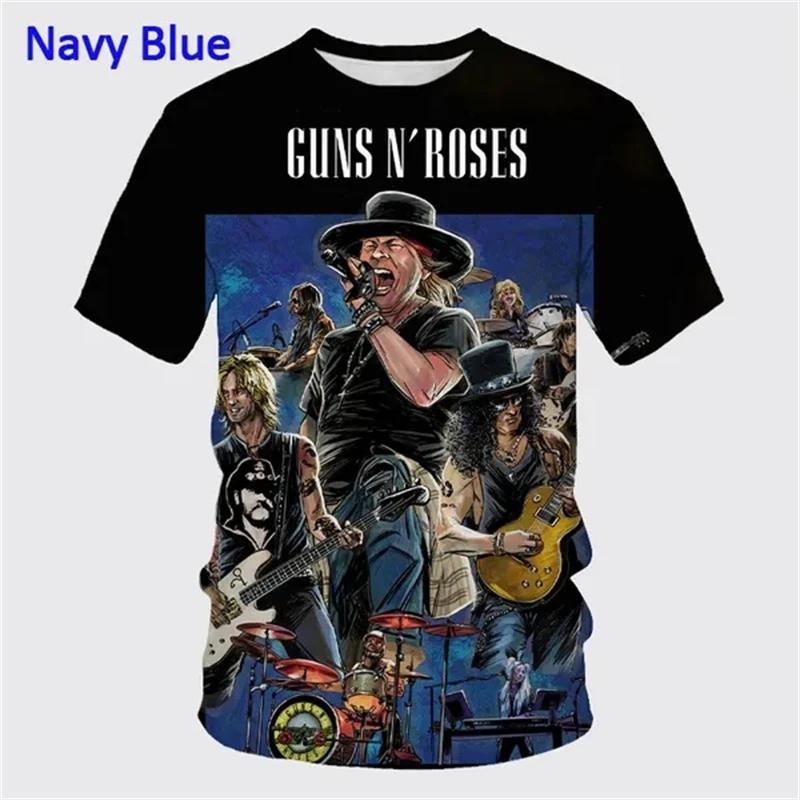 New Summer Guns Rose Rock Band 3D Printing T-shirt Men's Short Sleeve Fun Hip-hop Unisex Casual Fashion Sports T Shirt Punk Tops