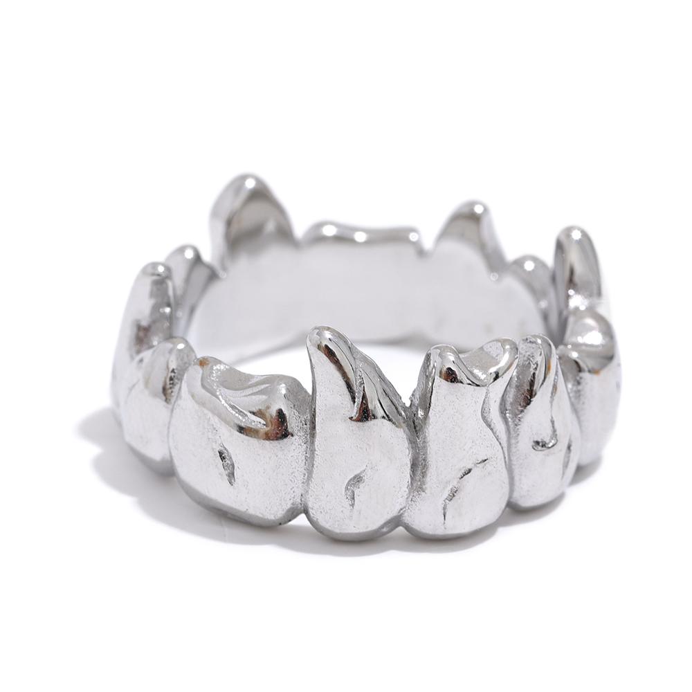 

Yhpup 316l Stainless Steel Flame Heart Wide Ring Waterproof Personalized Metal Texture Charm Jewelry for Women Gift New 6
