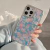 Oil Painting Blue Pink Flower Suitable for Apple 15 Promax Mobile Phone Case Iphone 16 Drop Glue 13 Electroplating 14 Beautiful Huawei