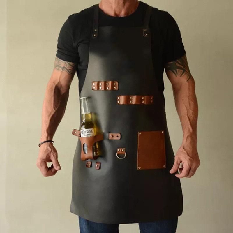 Custom Logo PU Leather Apron: Waterproof, Oil-Proof Cover for BBQ, Baking, & Work
