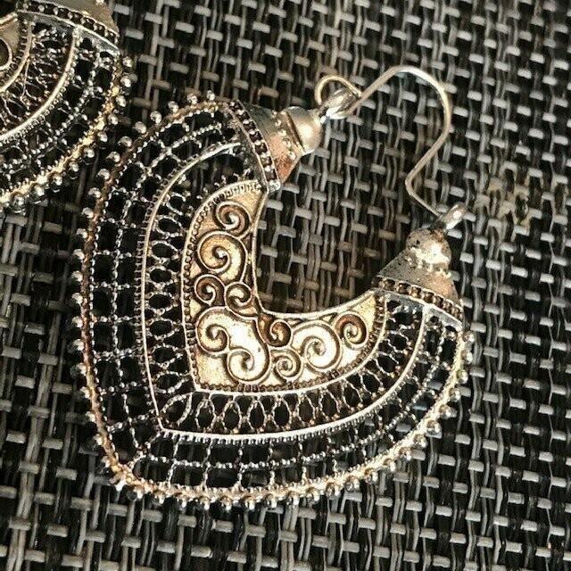 Boucles Oreilles Coeur Vintage Bohème Ethnique Fantaisie
