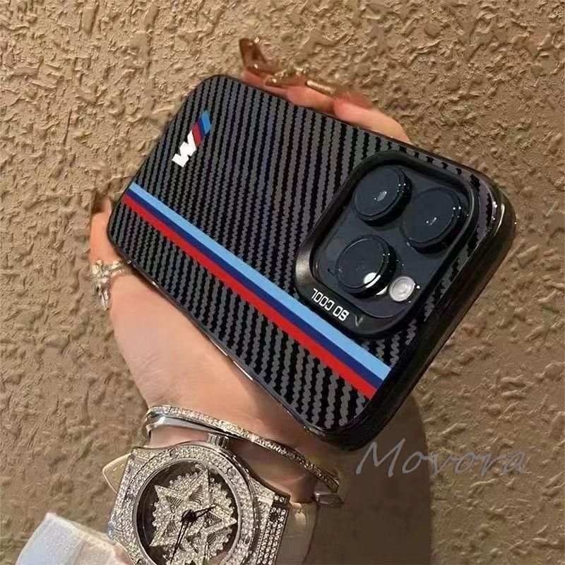 BBKT7 For iPhone 17 16e 16 15 14 13 12 11 Pro Max X XR XSMAX 8 7 Air Plus For BMW-M Logo Phone Case Carbon Fiber Texture Cover Sticker