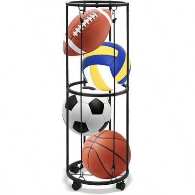 Garage Ball Storage Rack - Garage Ball Storage Vertical Ball Rack with 4 Wheels Basketball Soccer Ball Holder, Wall-Mounted Vertical Ball Holder