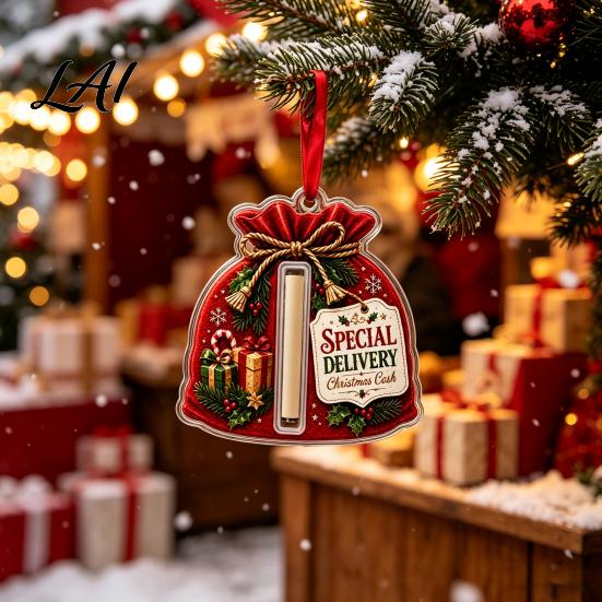 Fun Christmas Gift Accessories 2D Acrylic Cash Holder Ornament Card Hanging Retro Style Holiday Ornaments Xmas Tree Decor Reusable Pocket