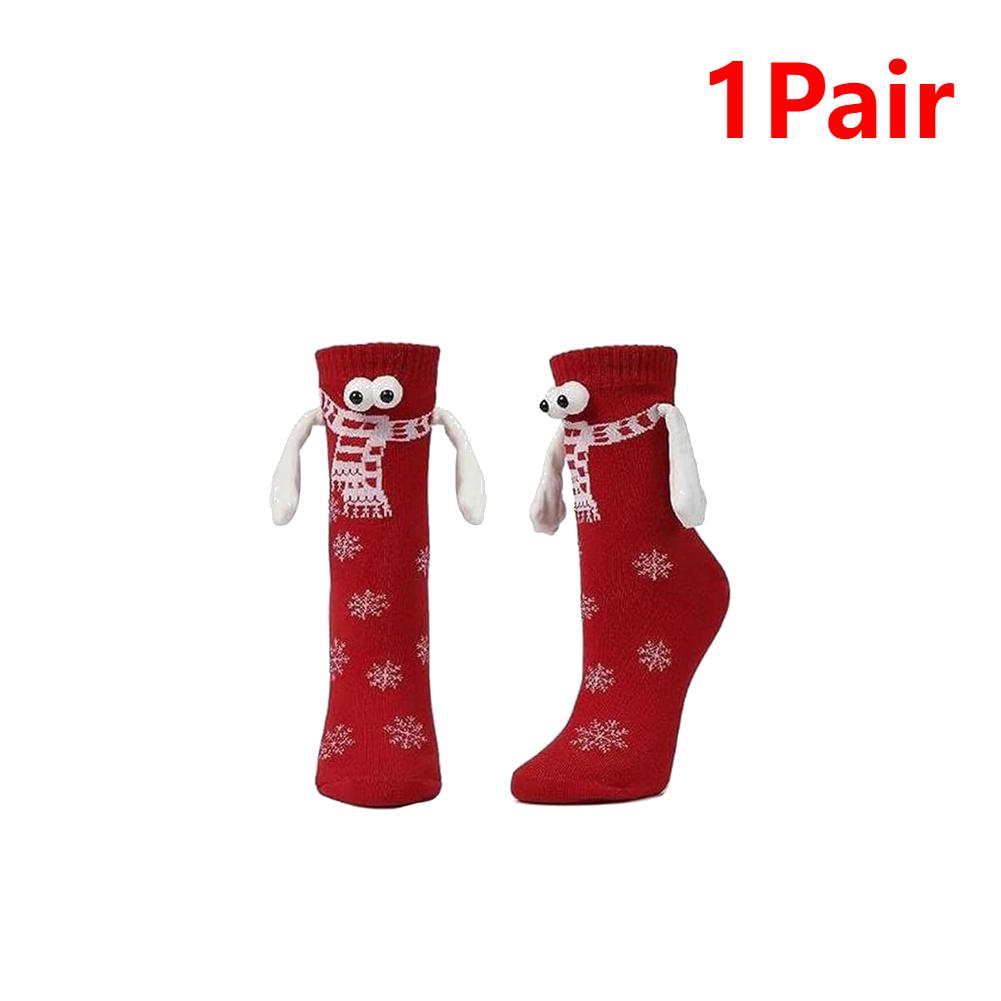 1/2 Pair Funny Christmas Socks Magnetic BigEyes Holding Hands Stockings Couples Personality Midtube Sock Teens Friends Xmas Gift