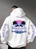 Street Culture Symbol Print Hellblau Gradient Sonnenuntergang + Palme. Herren Herbst-Winter Kapuzenpullover mit Miami-Schriftmuster-Print