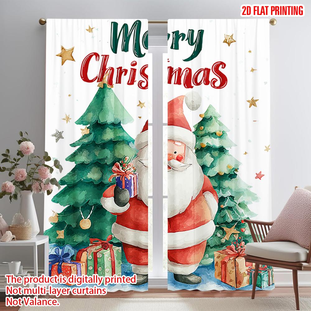 2pc  2D plane printing Curtains&Window Treatment Santa Claus Polyester Fabric (without rod) Gifts Perfect for Kitchen   Bedroom &