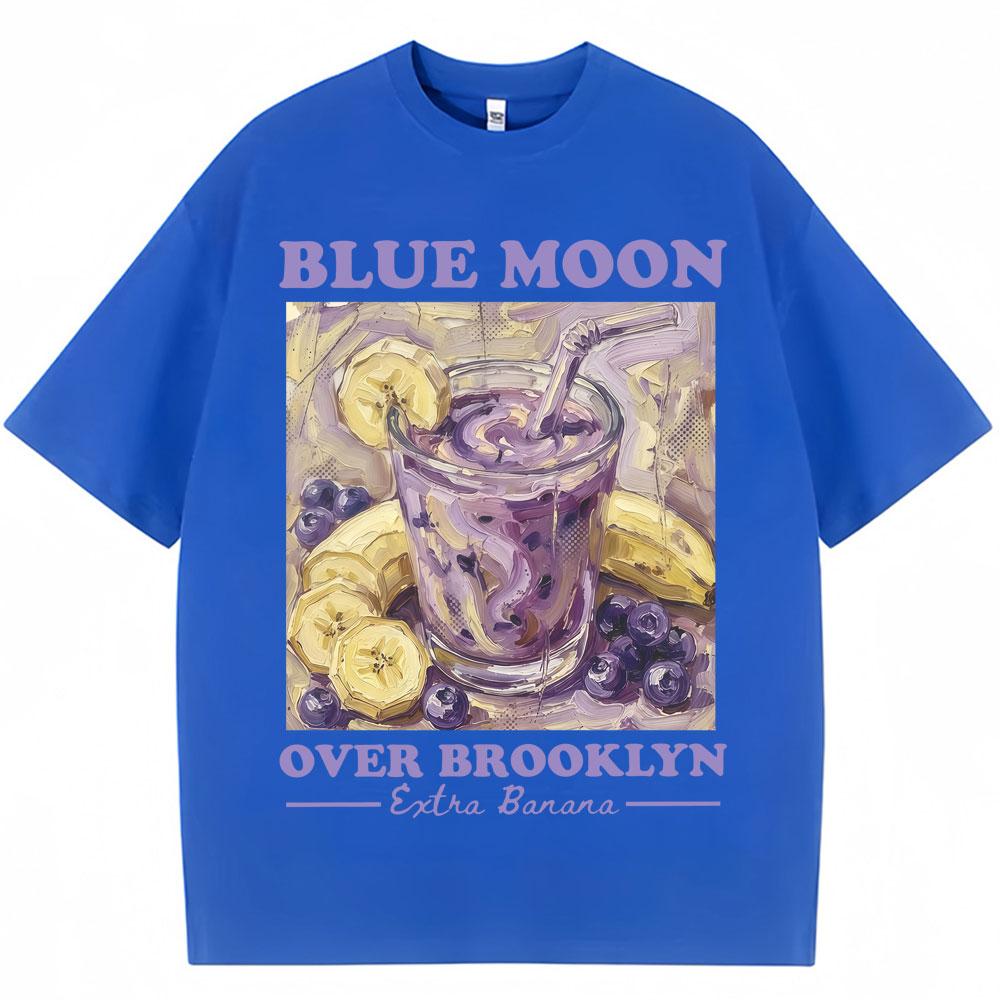 

Blue Moon Over Brooklyn Banana Smoothie T Shirt Men Women Fashion Aesthetic T-shirt Oversized Cotton Casual T Shirts 3XL