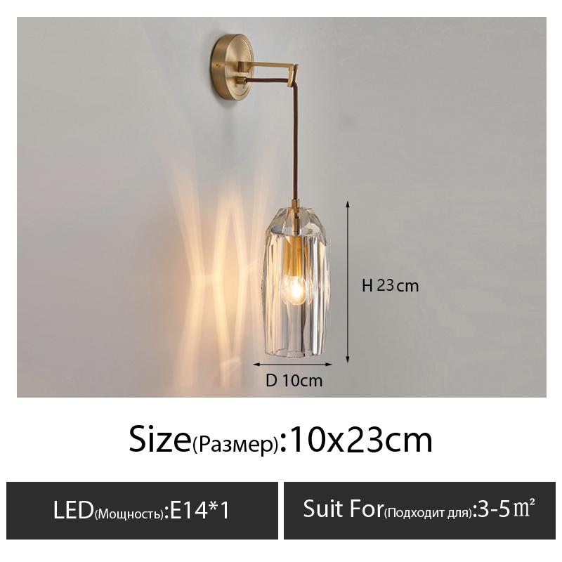 Nordic  Creative Living Room Crystal Wall Lamp Fashion Modern Minimalist Model Bedside Copper Wall Lamp Bedroom Corridor