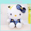 Cat Checkered Kitty Clothes Bow Sitting Plush Doll Kids Bedroom Decor Gift And