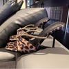 Women's Leopard Print Stiletto Sandals with Crystal Chain Elegant Square Toe Heels Footwear Summer Luxury Party Sandals