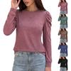 Women's Fashion Loose Fit Long Sleeve T Shirt Crew Neck Pleated Shoulder Detail Casual Top for Everyday Wear