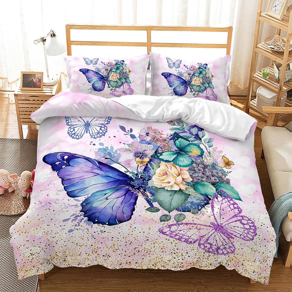 Beautiful Butterfly Duvet Cover Set Twin King SizeButterfly Floral Print Bedding Set for Girls WomenBoho Style Comforter Cover