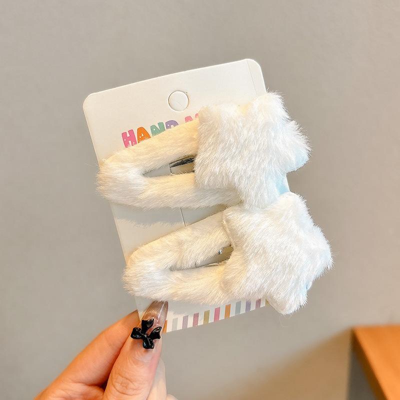 2Pcs Sweet Girls Plush Star Hairpins 2023 Children Kids Fluffy Star Hair Clip Barrettes BB Clip Side Bang Clips Hair Accessories