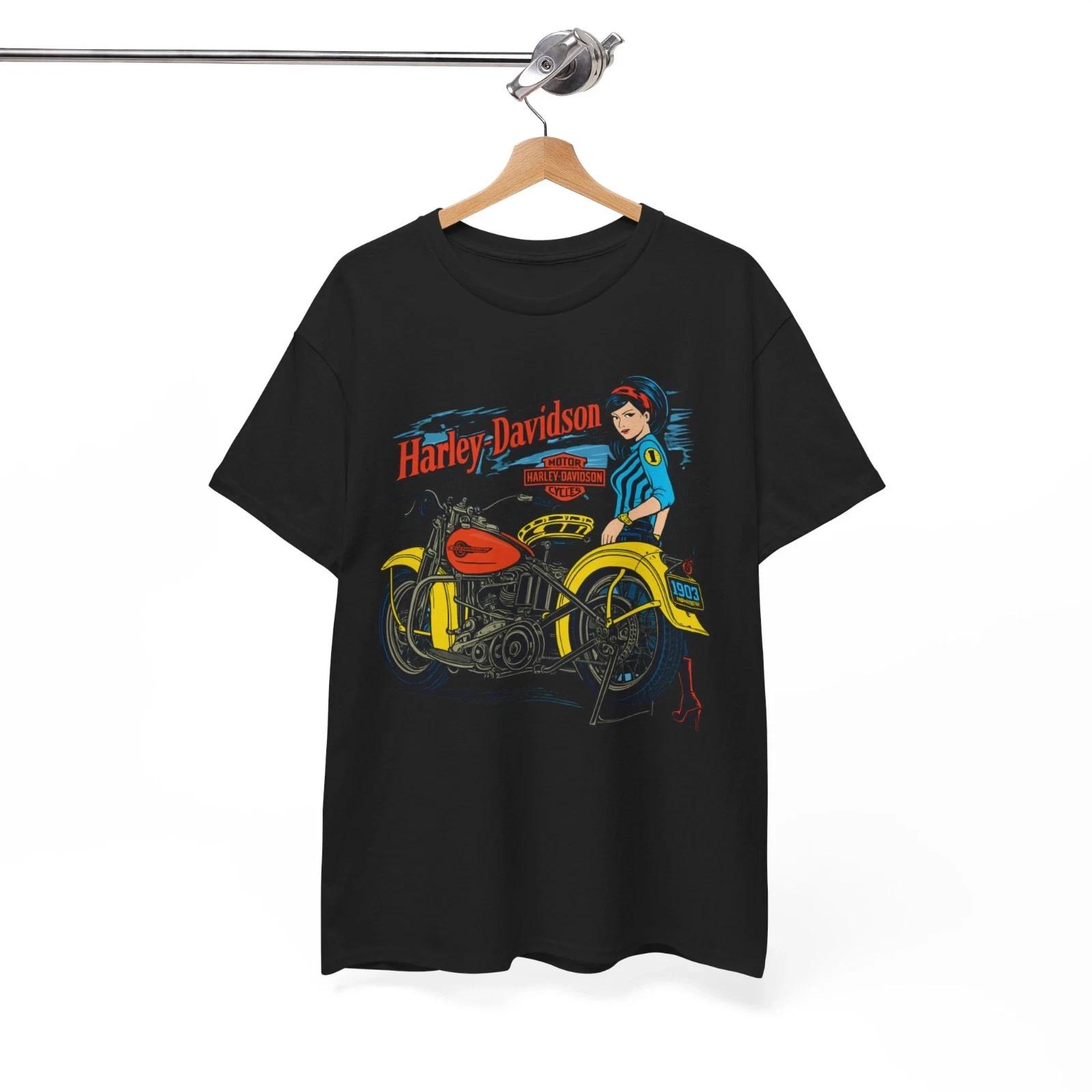 Harley Davidson Vintage Girl Motorcycle Art Graphic Biker Style T-Shirt S