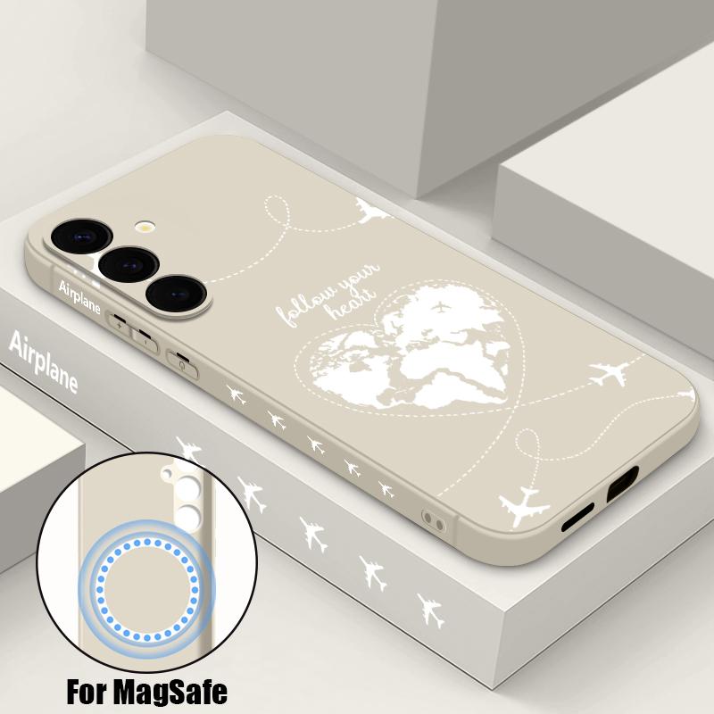 Magnetisch Für Magsafe Hülle Für Samsung Galaxy S25 Ultra S24 Plus S23 S22 S21 FE Global Flugzeug Druck Weiche Silikonhülle