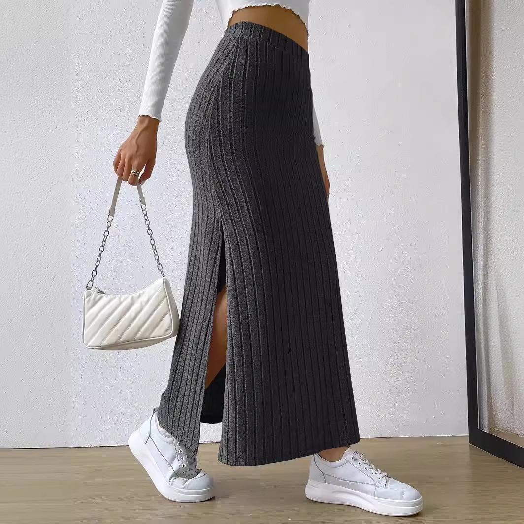 

Women s High-Waisted Side Slit Slimming Knitted Midi Skirt Extra Small