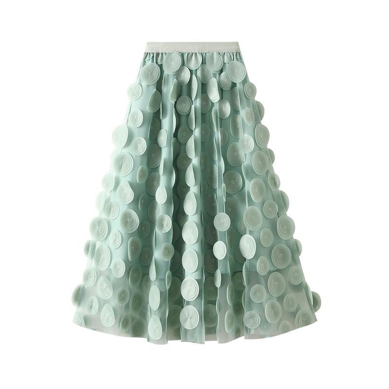 Heavy Industry three-dimensional polka dot black mesh skirt new design medium and long umbrella skirt