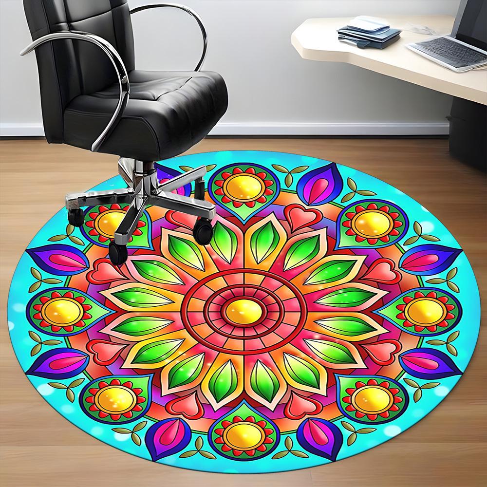 1pc Mandala Print Chair Carpet for Office, Indoor Non Slip Washable Polyester Fiber Carpet,