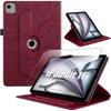 Case + Tempered Glass for iPad Air 11" (M4/M3/M2 2026/2025/2024) Shockproof Rotating Red Synthetic Leather