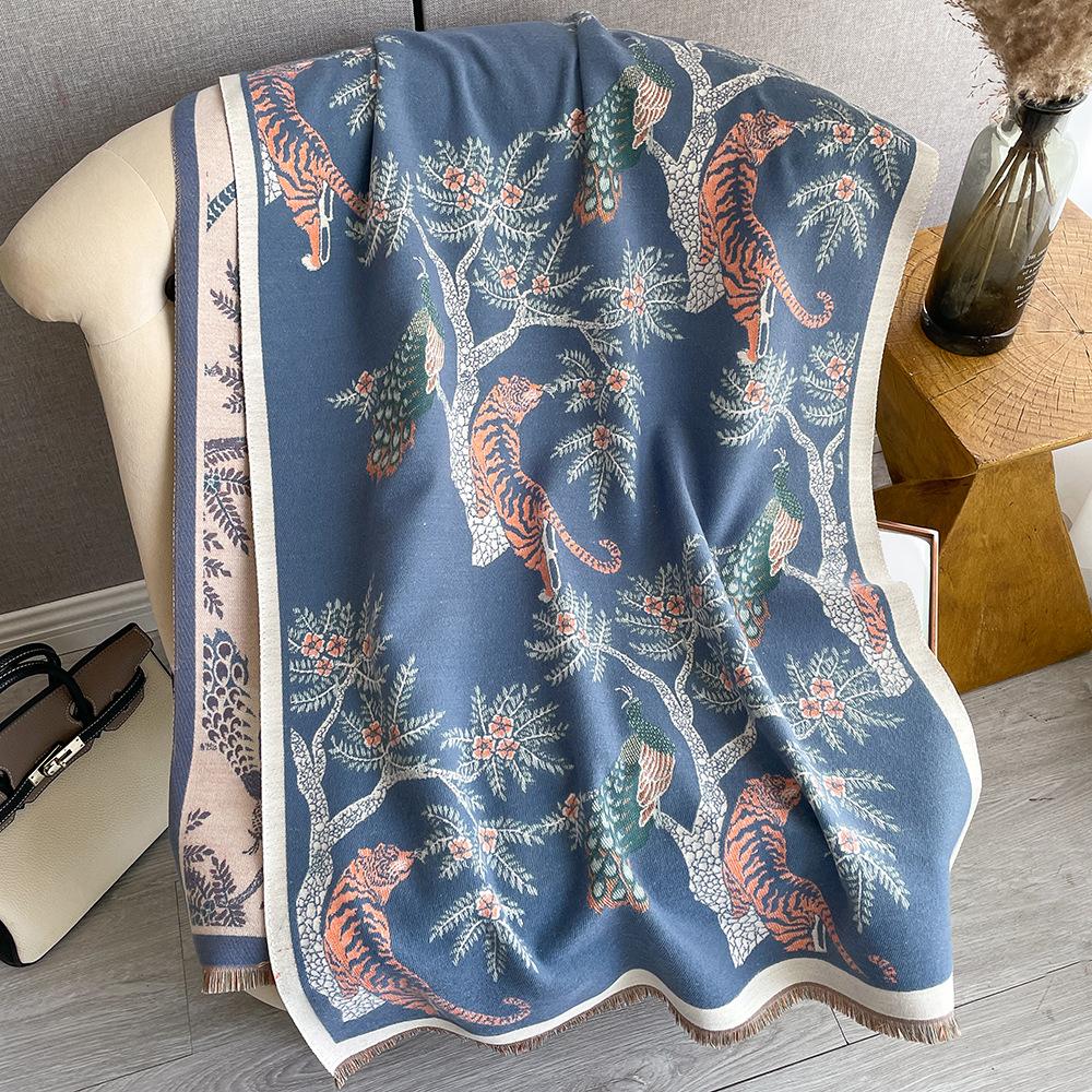 Thickened Jacquard Office Shawl Warm Women'S Flower Long Imitation Cashmere Scarf Double-Sided Scarf
