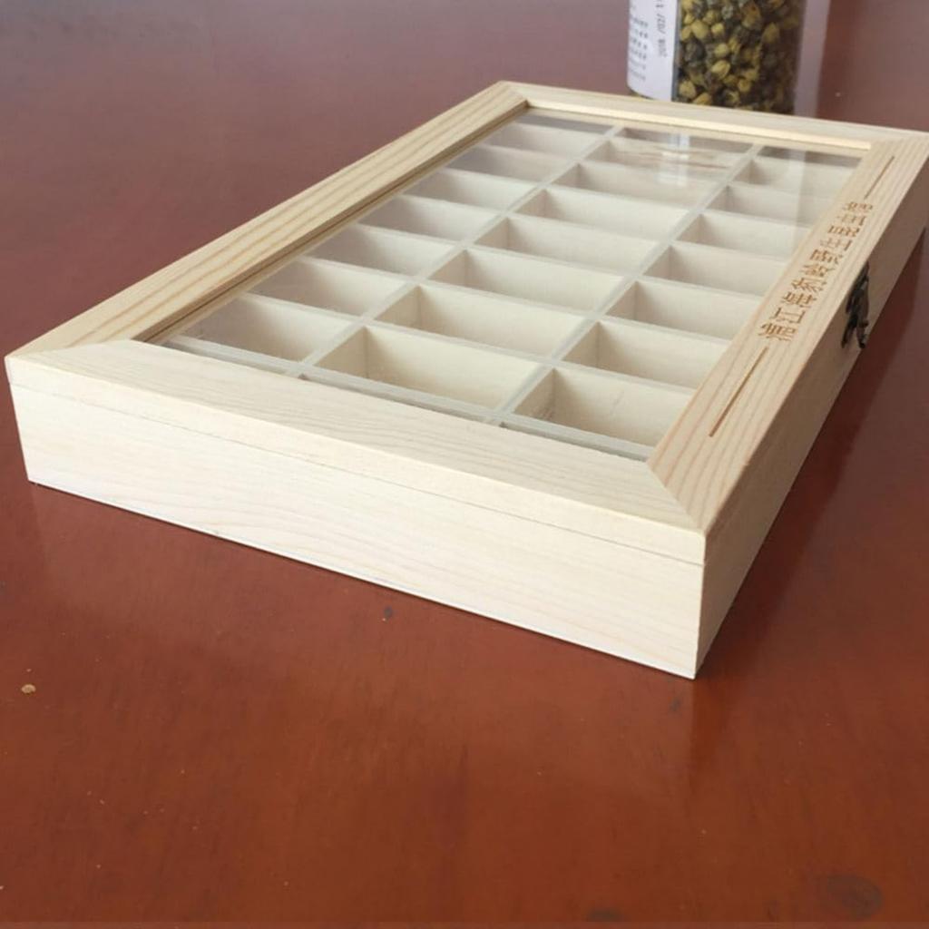 Specimen Box,Elegant Wooden Jewelry Storage Tray Box With Glass Lid,27 Compartments Jewelry Tray Organizer,Ideal For Rings,Bracelets,Gems Stone