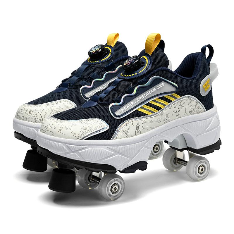 

Double-Row Deform Wheel Automatic Walking Shoes Invisible Deformation Roller Skate 2 in 1 Removable Pulley Skate Skating Parkour 40
