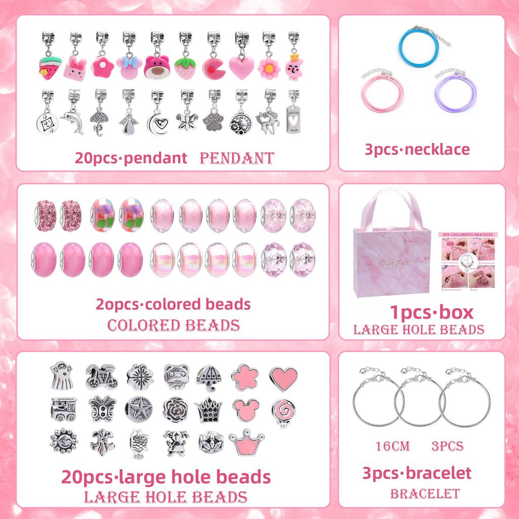 Cartoon Pink Set DIY Handmade Jewelry Children's Bracelet Women's Exquisite Gift Box Bracelet