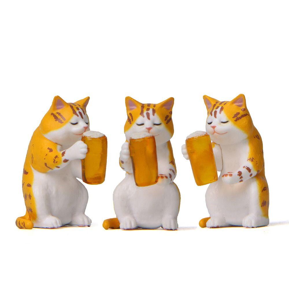 Cartoon Beer Cat Figures Mini Cat Statue Toy Funny Cat Center Console Ornaments  Home Decor