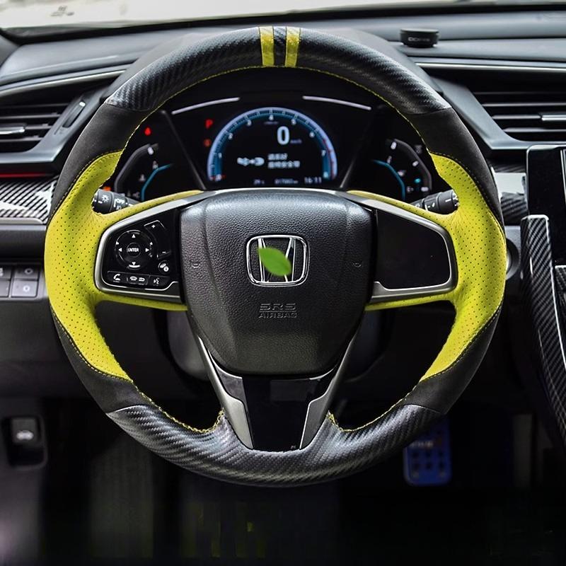 

hand-stitched Genuine Leather Suede Carbon Fiber Car Steering Wheel Cover For Honda Civic 10th 2016-2018 CR-V Clarity 2018-2021