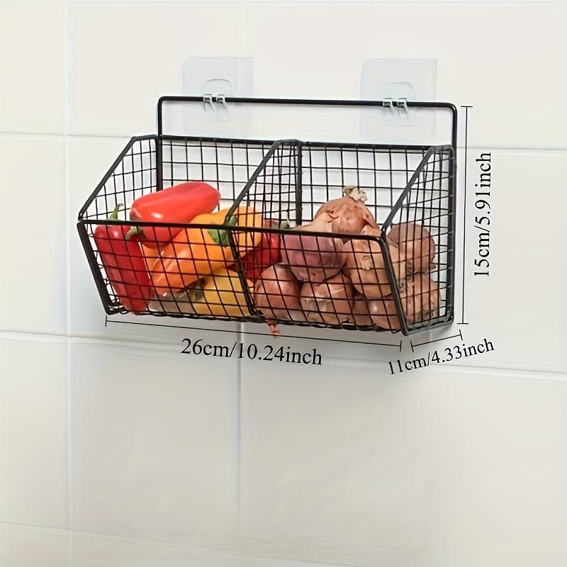 Wall-Mounted Metal Kitchen Storage Rack Durable Vegetable, Garlic, and Onion Organizer Basket - Space-Saving Design Mesh Holder