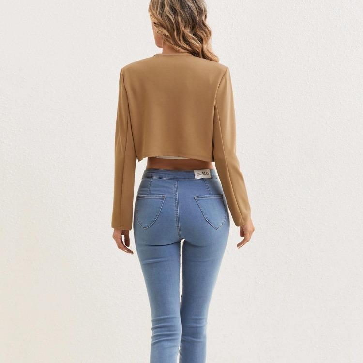 Fashion Slim Women's High Waisted Cropped Blazer High-end Casual Outerwear Spring Autumn European American Style Top