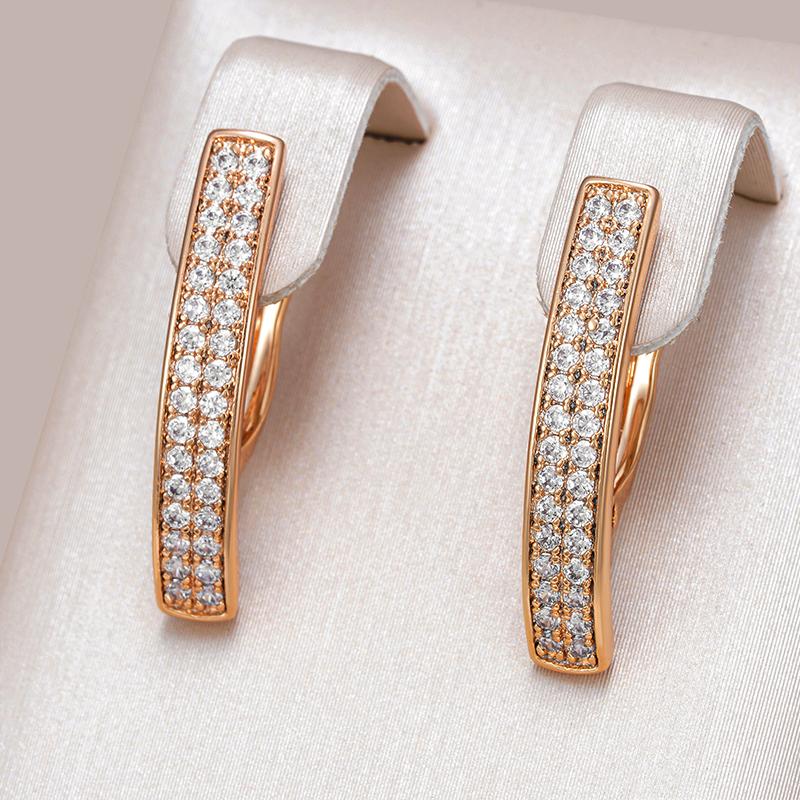 Fashion Full Natural Zircon Long Square English Earrings For Women  Rose Gold Color High Quality Daily Fine Jewelry